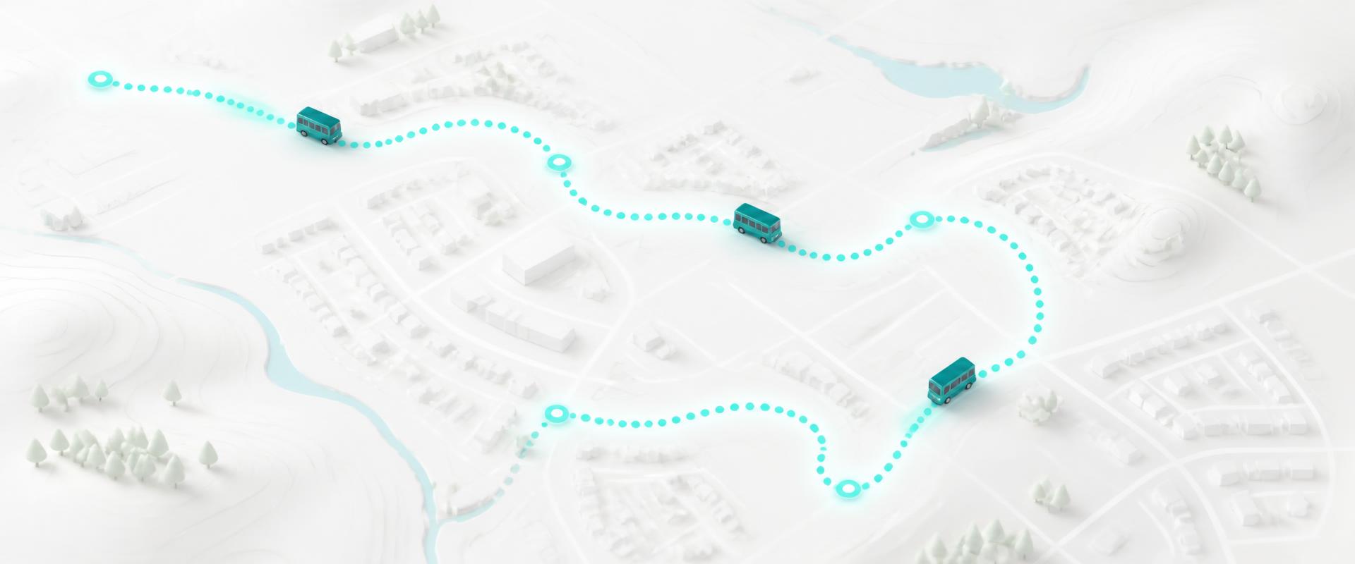 Live fleet map showing school buses moving along optimized routes